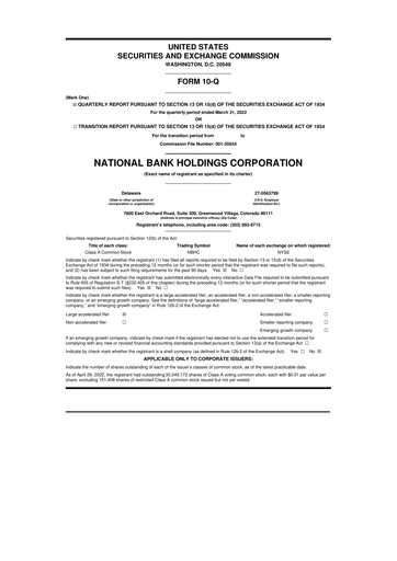 Thumbnail National Bank Holdings
 10-Q Quarterly Report FY2021 
