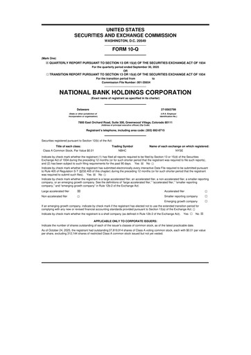 Thumbnail National Bank Holdings
 10-Q Quarterly Report FY2025 