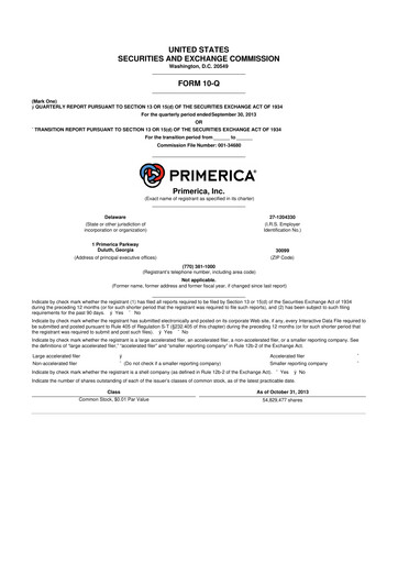Thumbnail Primerica
 10-Q Quarterly Report FY2013 