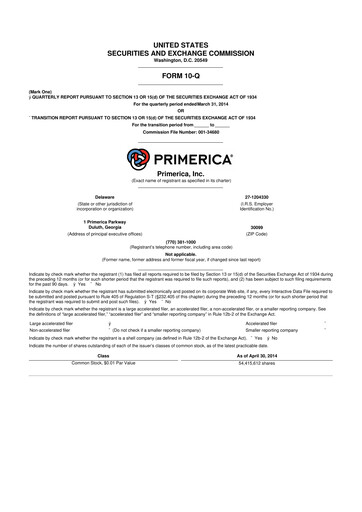 Thumbnail Primerica
 10-Q Quarterly Report FY2014 