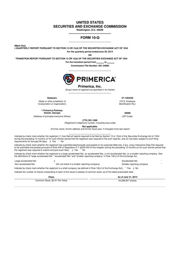 Thumbnail Primerica
 10-Q Quarterly Report FY2014 