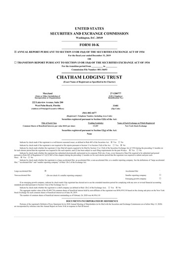 Thumbnail Chatham Lodging Trust 10-K Annual Report 2019