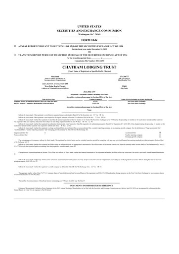 Thumbnail Chatham Lodging Trust 10-K Annual Report 2022