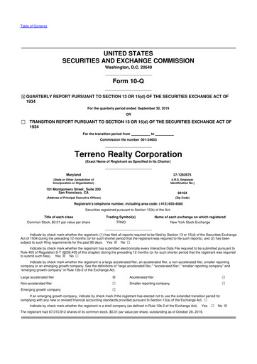 Thumbnail Terreno Realty
 10-Q Quarterly Report FY2019 