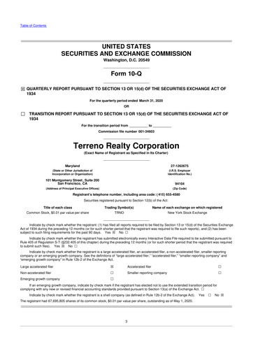 Thumbnail Terreno Realty
 10-Q Quarterly Report FY2020 