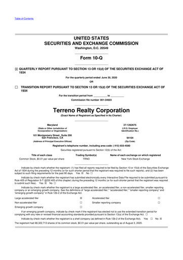 Thumbnail Terreno Realty
 10-Q Quarterly Report FY2020 