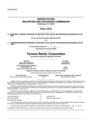 Thumbnail Terreno Realty
 10-Q Quarterly Report FY2020 