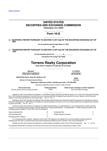 Thumbnail Terreno Realty
 10-Q Quarterly Report FY2021 