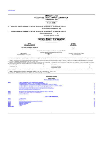 Thumbnail Terreno Realty
 10-Q Quarterly Report FY2022 