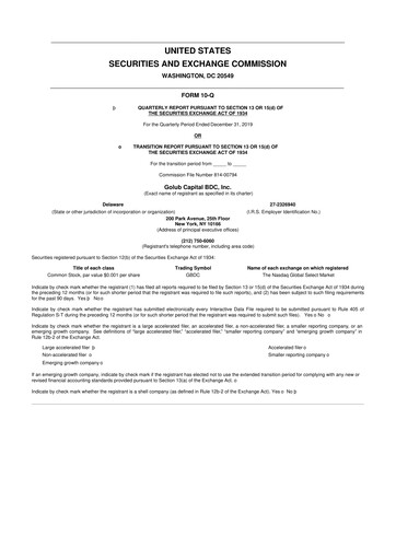 Thumbnail Golub Capital 10-Q Quarterly Report FY 