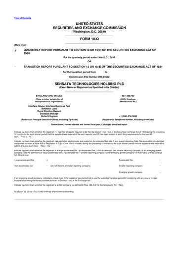 Thumbnail Sensata Technologies
 10-Q Quarterly Report FY2018 