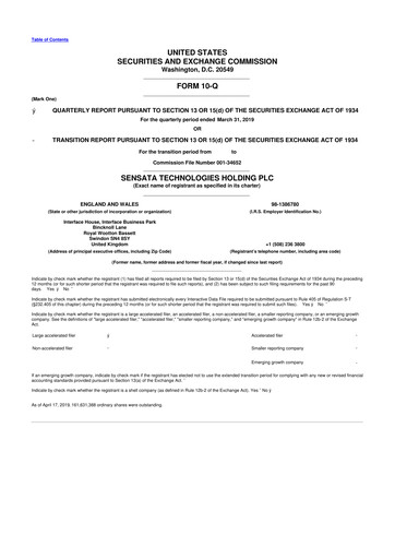 Thumbnail Sensata Technologies
 10-Q Quarterly Report FY2019 