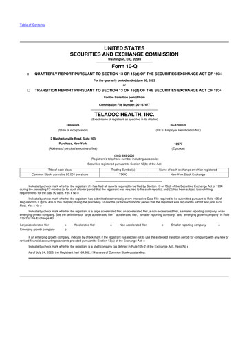 Vorschaubild Teladoc Health
 10-Q Quartalsbericht 2023 