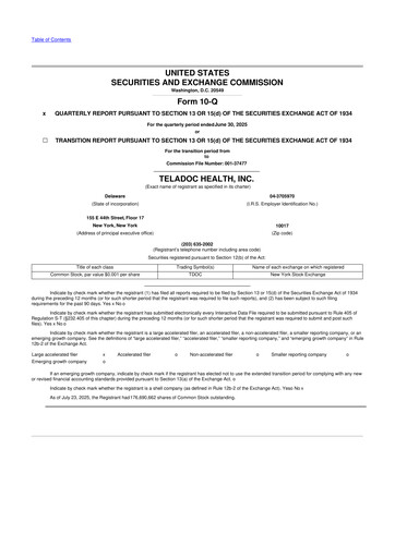 Vorschaubild Teladoc Health
 10-Q Quartalsbericht 2025 