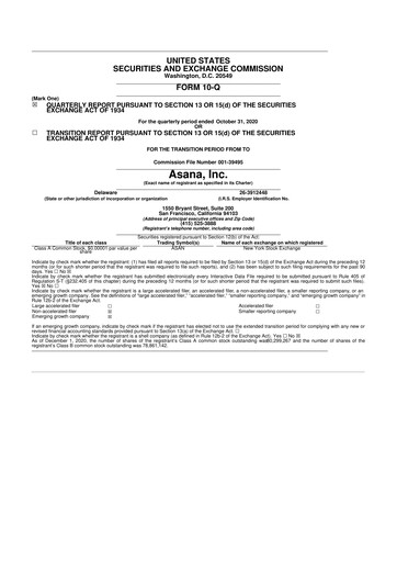 Miniature Asana 10-Q Rapport trimestriel 2021 