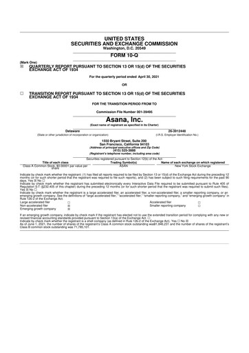 Miniature Asana 10-Q Rapport trimestriel 2022 