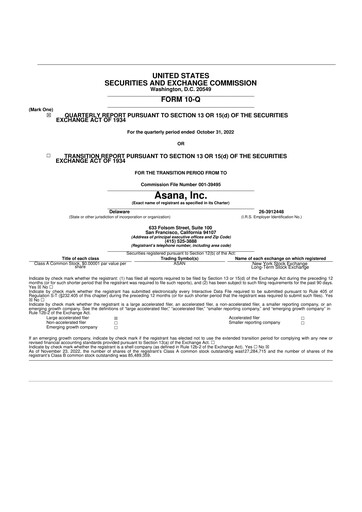 Miniature Asana 10-Q Rapport trimestriel 2023 