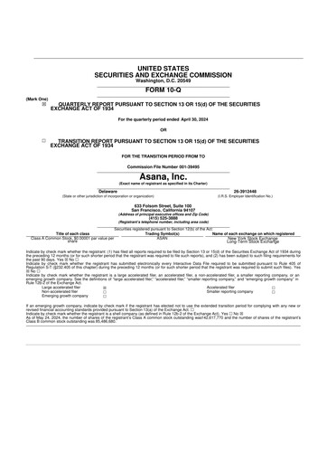 Miniature Asana 10-Q Rapport trimestriel 2025 