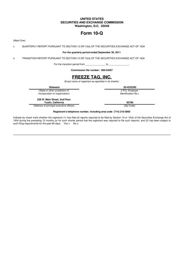 Thumbnail Freeze Tag 10-Q Quarterly Report FY2011 