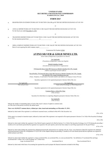 Thumbnail Avino Silver & Gold Mines
 20-F Annual Report 