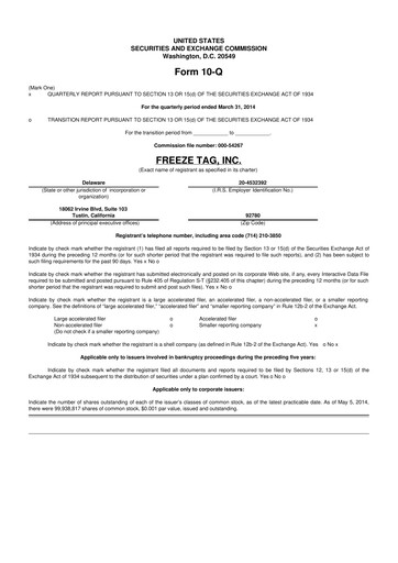 Thumbnail Freeze Tag 10-Q Quarterly Report FY2014 