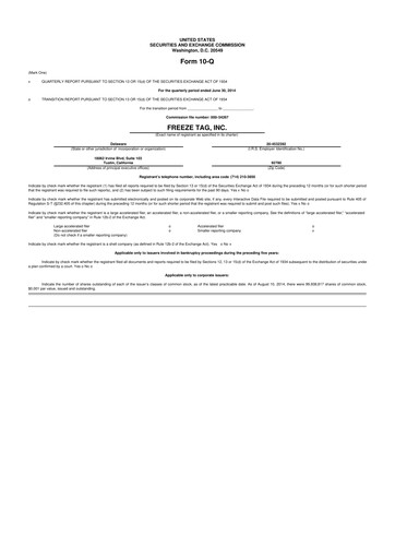 Thumbnail Freeze Tag 10-Q Quarterly Report FY2014 