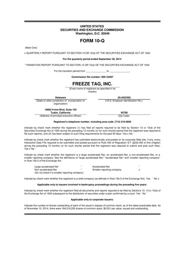 Thumbnail Freeze Tag 10-Q Quarterly Report FY2014 