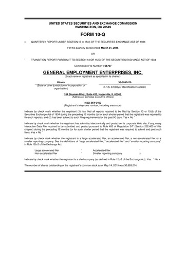 Miniature GEE Group 10-Q Rapport trimestriel 2015 