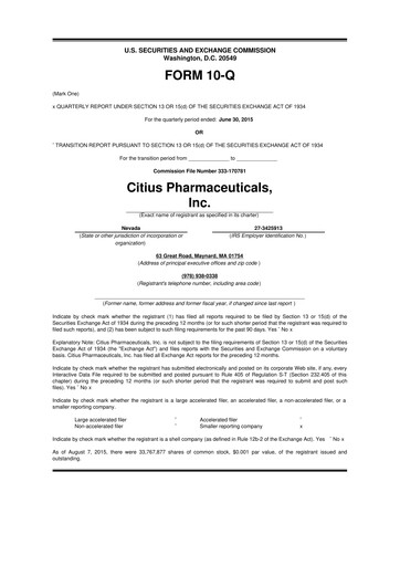 Vorschaubild Citius Pharmaceuticals
 10-Q Quartalsbericht 2015 