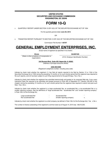 Miniature GEE Group 10-Q Rapport trimestriel 2015 