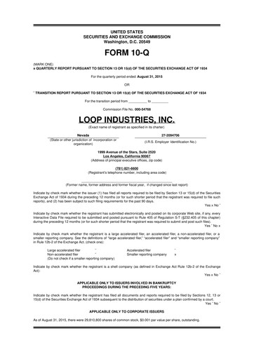 Thumbnail Loop Industries
 10-Q Quarterly Report FY 