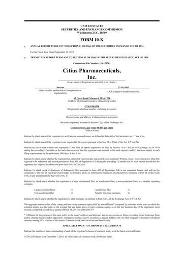 Thumbnail Citius Pharmaceuticals
 10-K Annual Report 2015