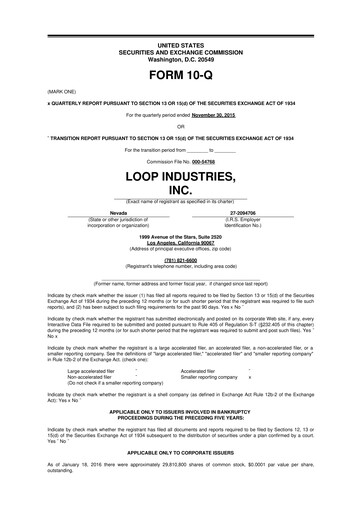 Thumbnail Loop Industries
 10-Q Quarterly Report FY 