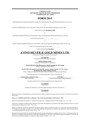 Thumbnail Avino Silver & Gold Mines
 20-F Annual Report 