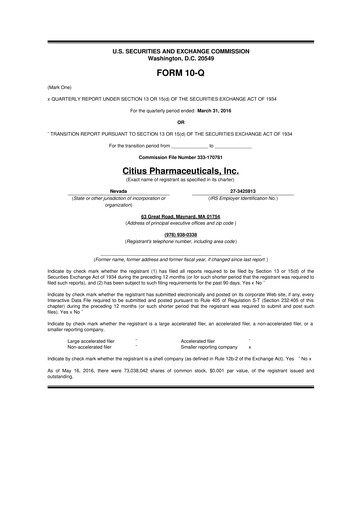 Vorschaubild Citius Pharmaceuticals
 10-Q Quartalsbericht 2016 