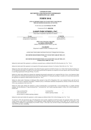 Thumbnail Loop Industries
 10-K Annual Report 2016