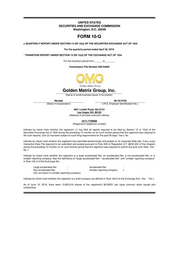 Thumbnail Golden Matrix Group 10-Q Quarterly Report FY2016 