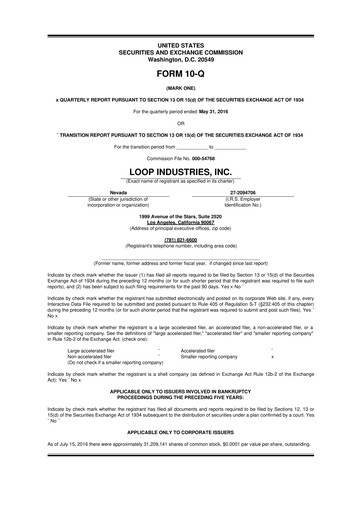 Thumbnail Loop Industries
 10-Q Quarterly Report FY 