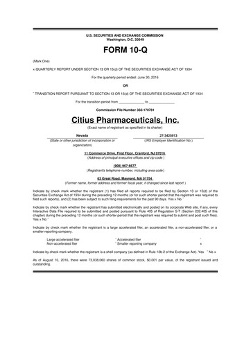 Vorschaubild Citius Pharmaceuticals
 10-Q Quartalsbericht 2016 