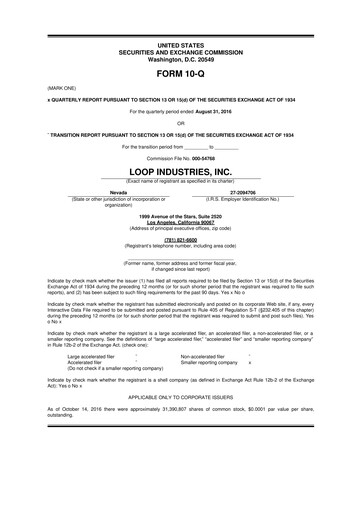 Thumbnail Loop Industries
 10-Q Quarterly Report FY 