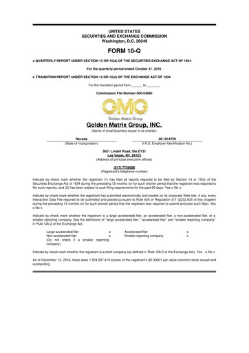 Thumbnail Golden Matrix Group 10-Q Quarterly Report FY2017 