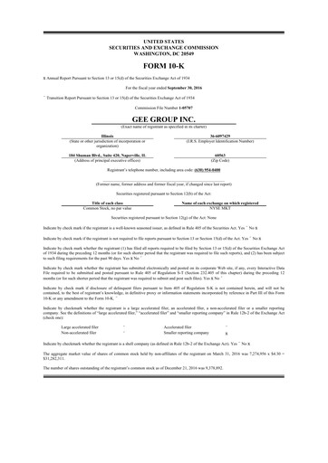 Miniature GEE Group 10-K Rapport annuel 2016