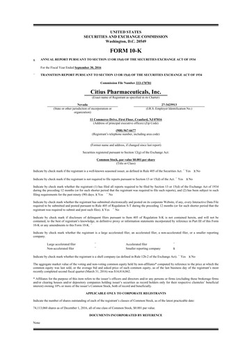 Thumbnail Citius Pharmaceuticals
 10-K Annual Report 2016