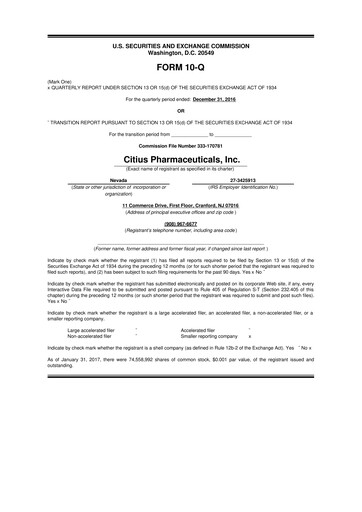 Vorschaubild Citius Pharmaceuticals
 10-Q Quartalsbericht 2017 