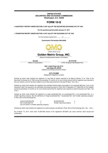 Thumbnail Golden Matrix Group 10-Q Quarterly Report FY2017 