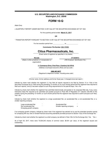 Vorschaubild Citius Pharmaceuticals
 10-Q Quartalsbericht 2017 