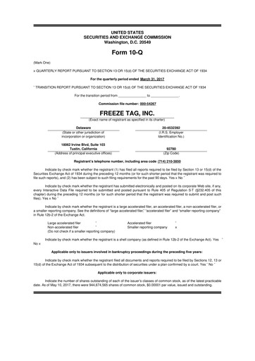 Thumbnail Freeze Tag 10-Q Quarterly Report FY2017 