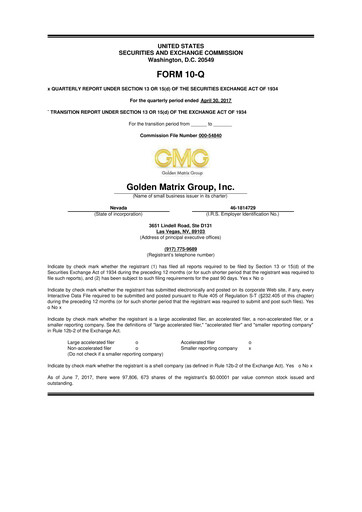 Thumbnail Golden Matrix Group 10-Q Quarterly Report FY2017 
