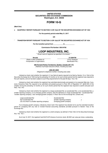 Thumbnail Loop Industries
 10-Q Quarterly Report FY 