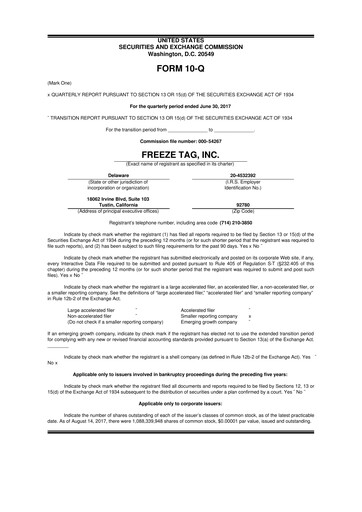 Thumbnail Freeze Tag 10-Q Quarterly Report FY2017 